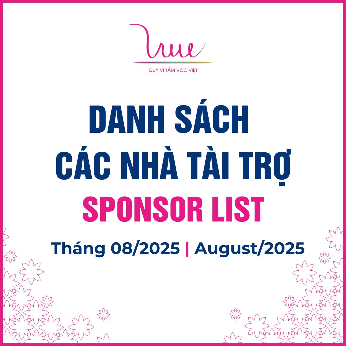 Danh sách các nhà tài trợ tháng 08 năm 2025